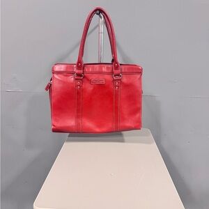 Red Glossy Leather Laptop Bag with Structured Design